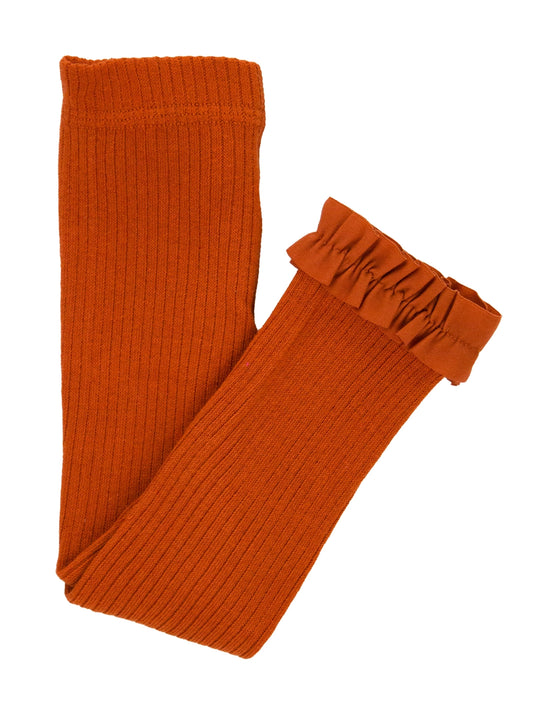 Girls Rust Rib Knit Footless Ruffled Tights