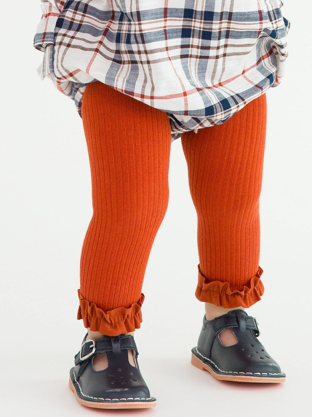 Girls Rust Rib Knit Footless Ruffled Tights