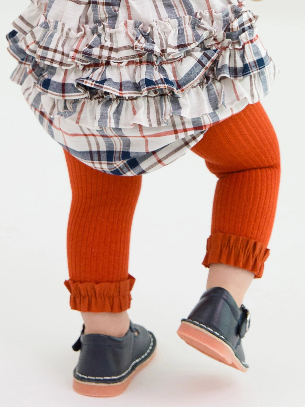 Girls Rust Rib Knit Footless Ruffled Tights