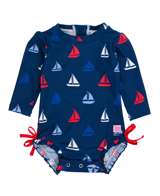 Girls Sail Away Long Sleeve One Piece Rash Guard