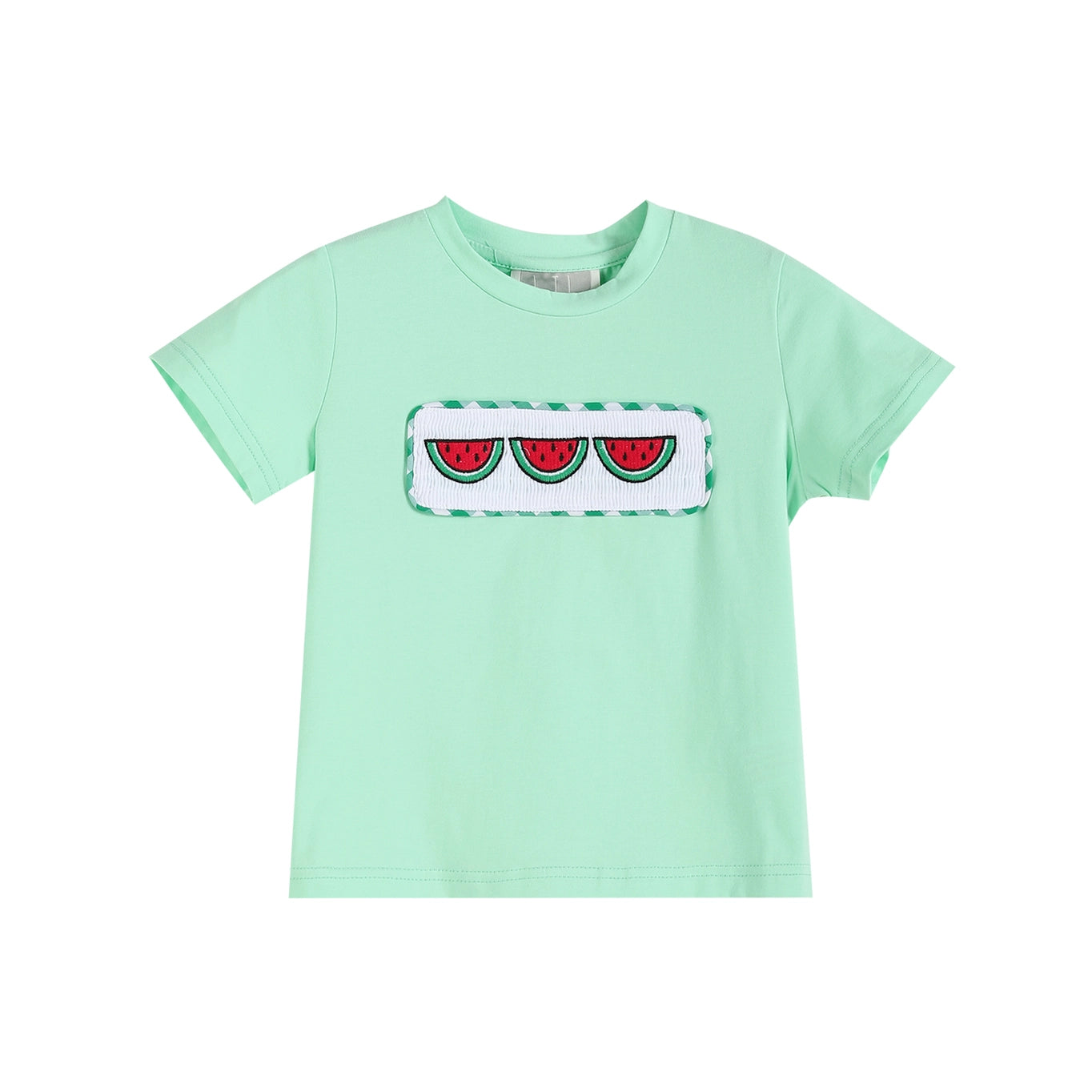 Green Watermelon Smocked T-Shirt and Gingham Shorts 2pc. Set