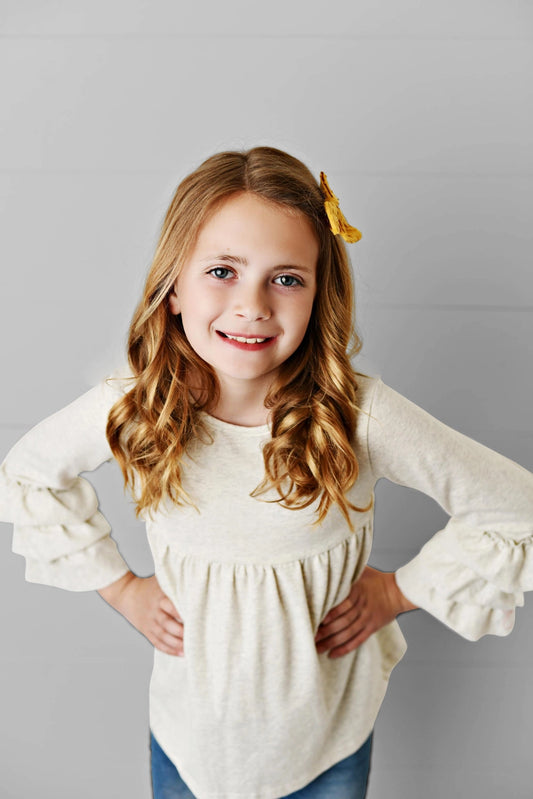 Kids Cream Ecru 3 Ruffle Sleeve Blouse Winter Shirt