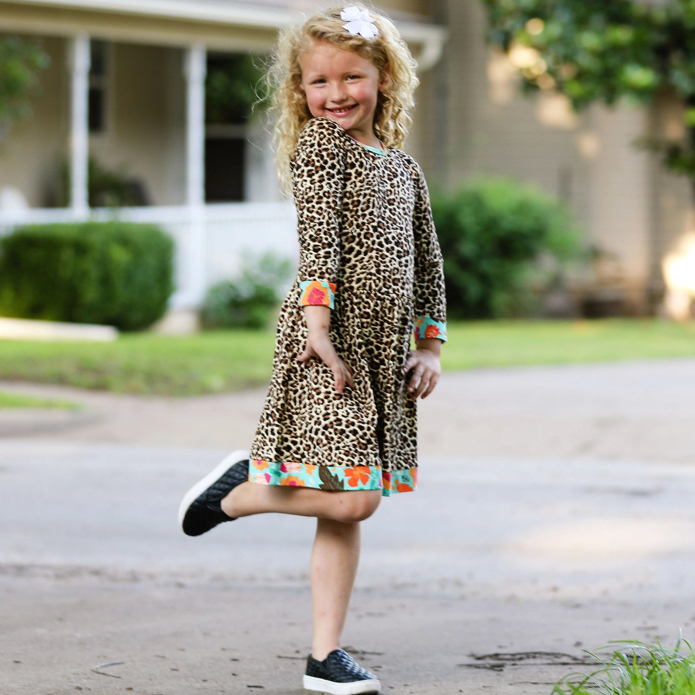 Leopard Rose Floral Swing Dress