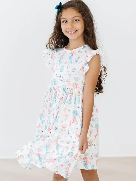 Mermaid Friends Flutter Sleeve Twirl Dress