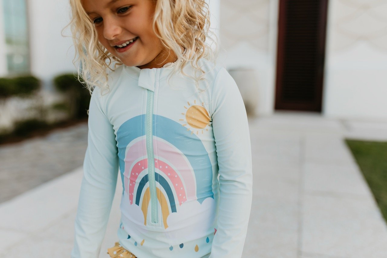 Mint Rash Guard Mint Rainbow Zip Rash Guard One Piece Swimsuit – Mudpuddles Boutique ...