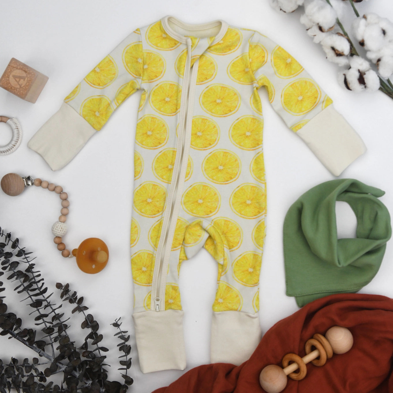 Organic Cotton Baby Pajamas 2-Way Zipper Sleeper, Citron