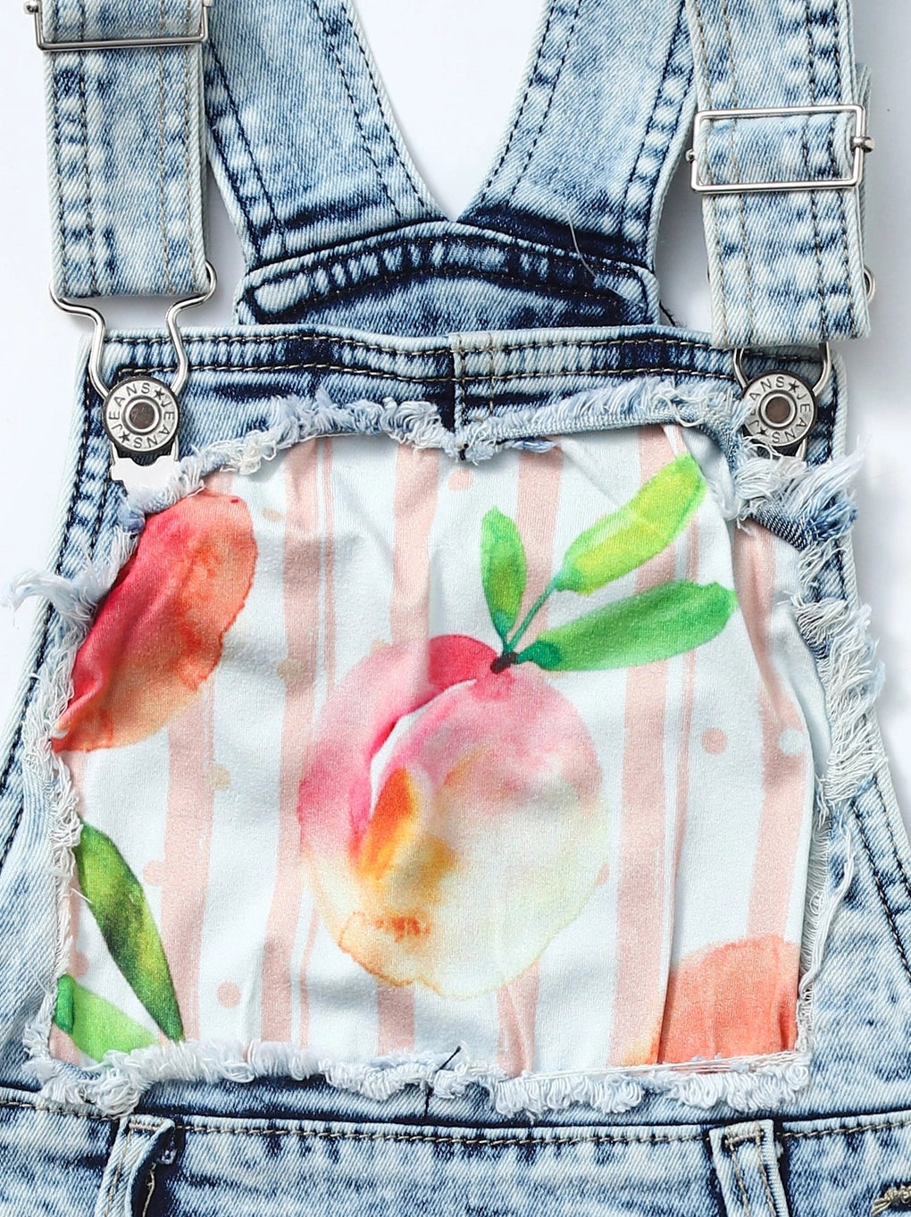 Peach Print Denim Short Overalls