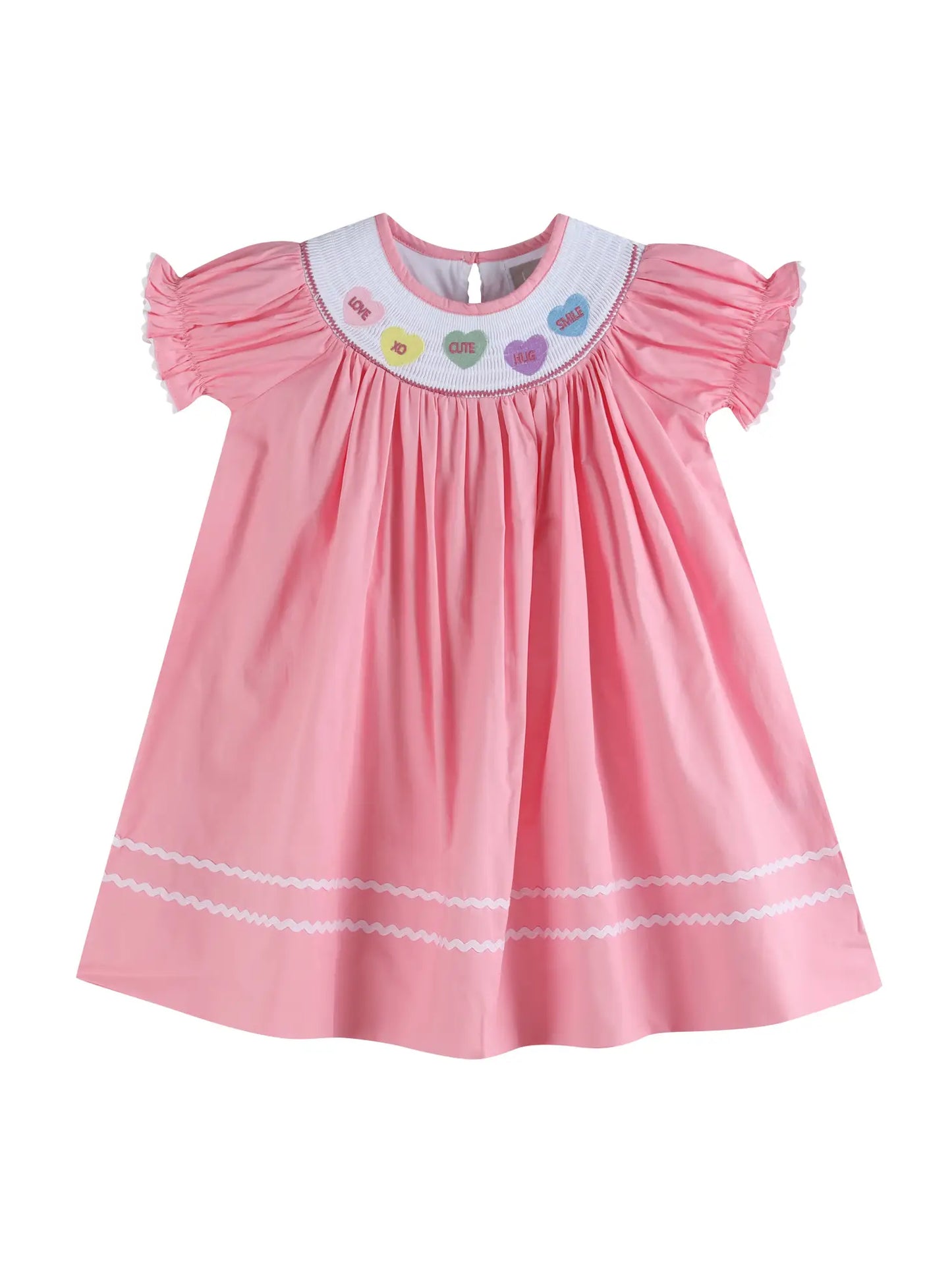 Pink Candy Heart Valentine's Smocked Bishop Dress