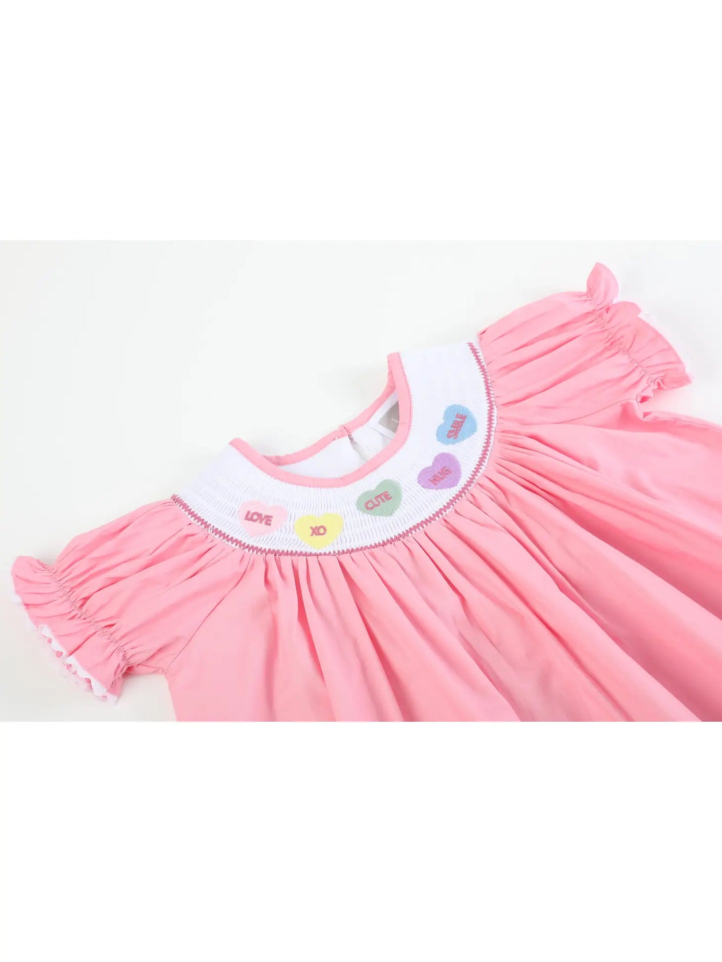 Pink Candy Heart Valentine's Smocked Bishop Dress