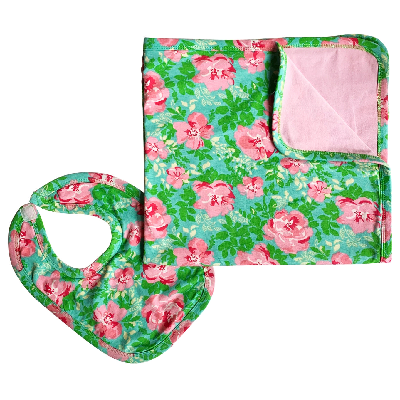 Pink Floral Blanket & Bib Girls Baby Shower Gift