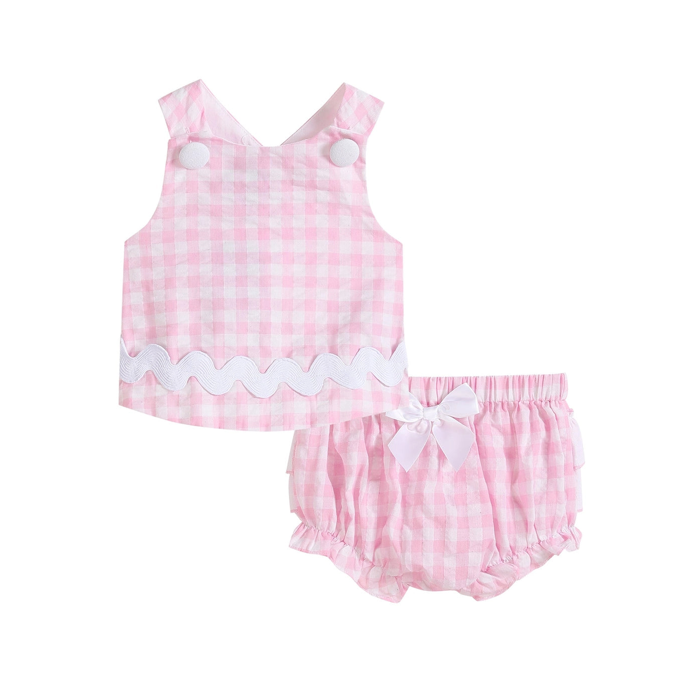 Lil Cactus Pink Gingham Top and Ruffle Bloomers Set