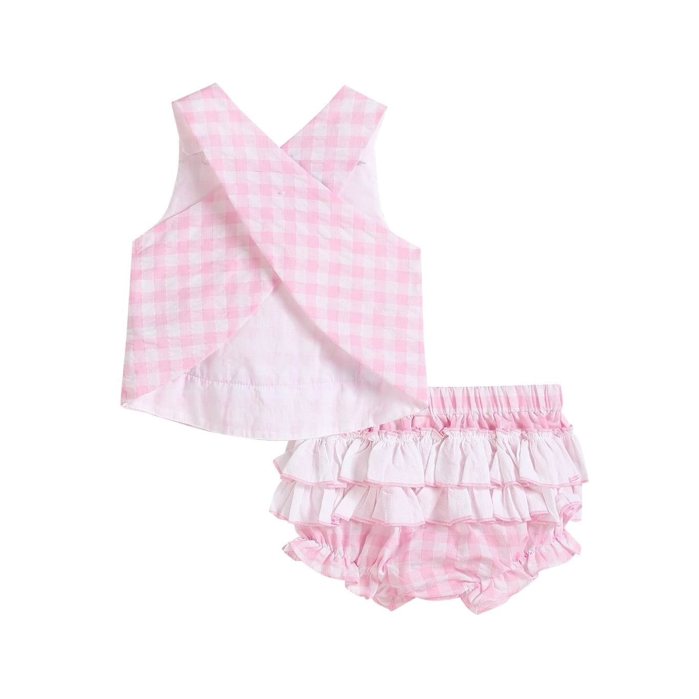 Lil Cactus Pink Gingham Top and Ruffle Bloomers Set