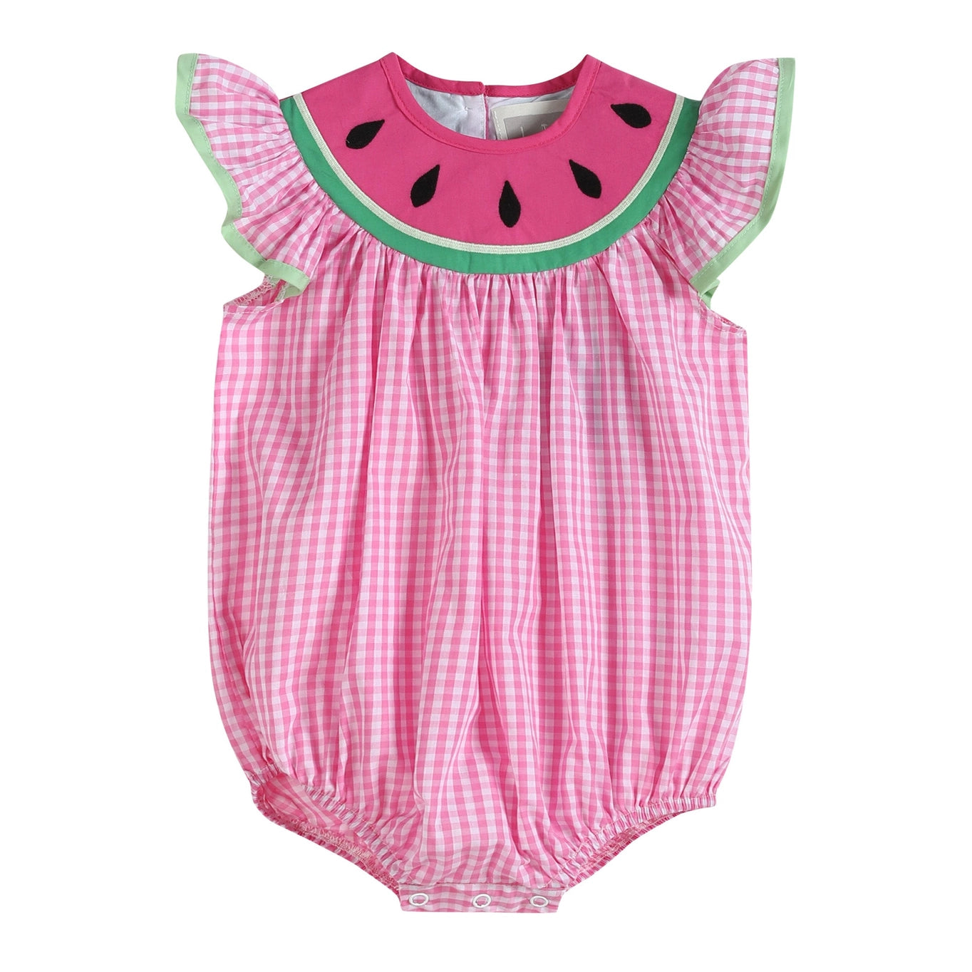 Lil Cactus Pink Gingham Watermelon Collar Flutter Romper