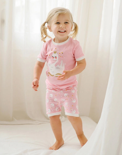 Pink Swan Short Sleeve Pajama Set