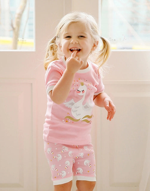 Pink Swan Short Sleeve Pajama Set