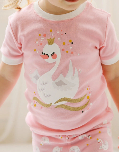 Pink Swan Short Sleeve Pajama Set