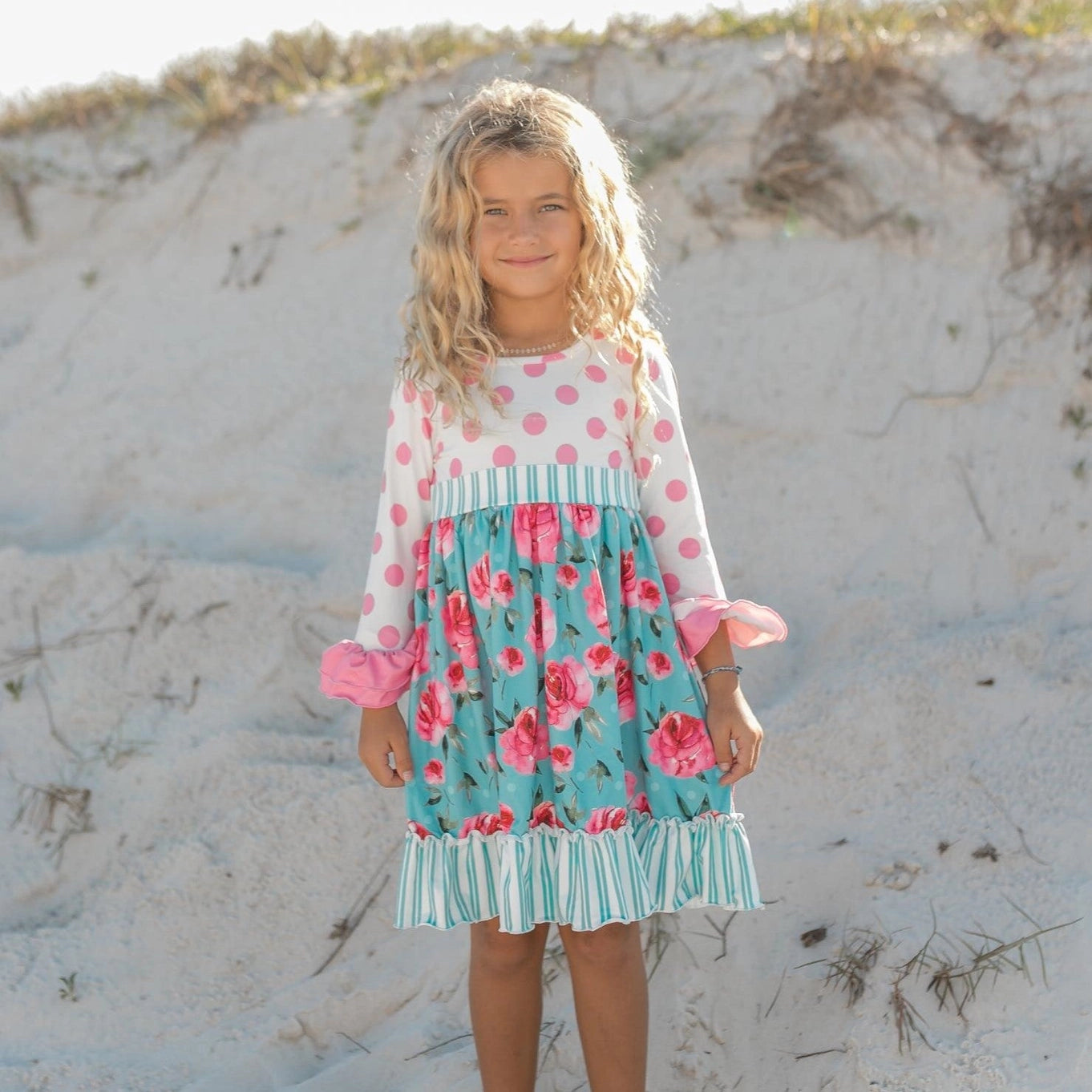 Pink & Teal Floral Polka Dot Ruffle Easter