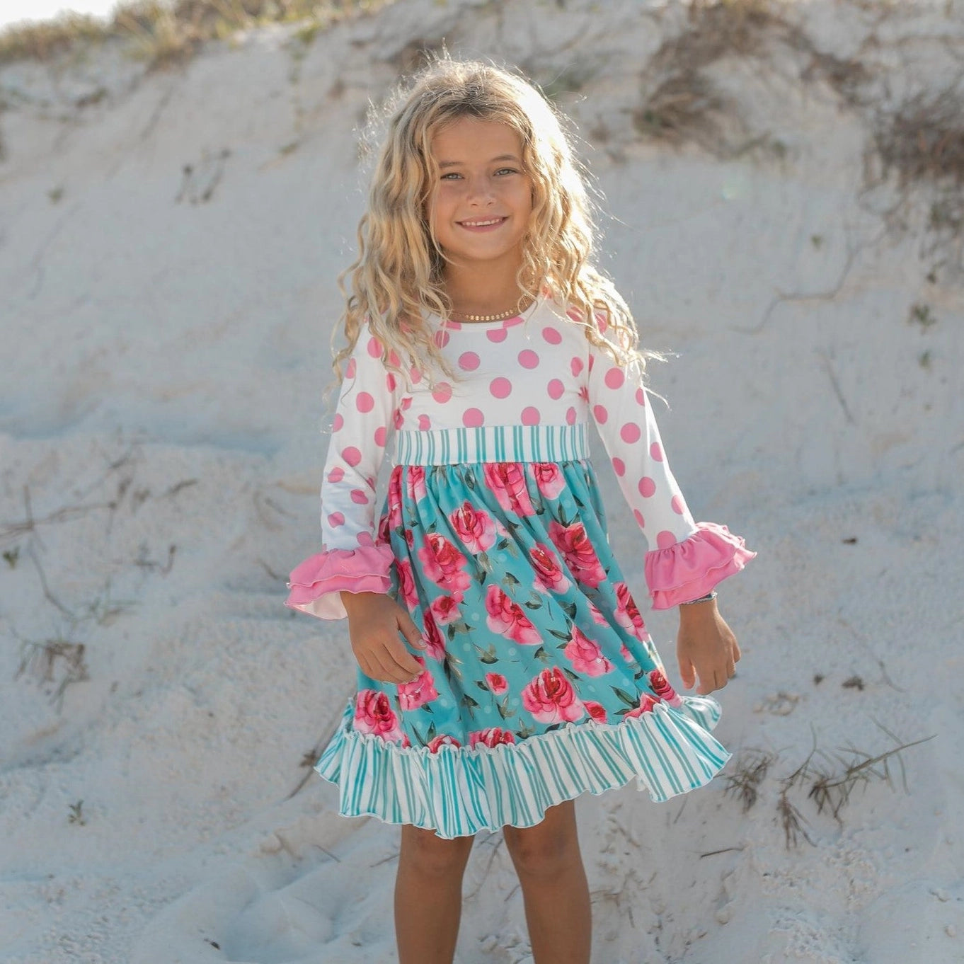 Pink & Teal Floral Polka Dot Ruffle Easter