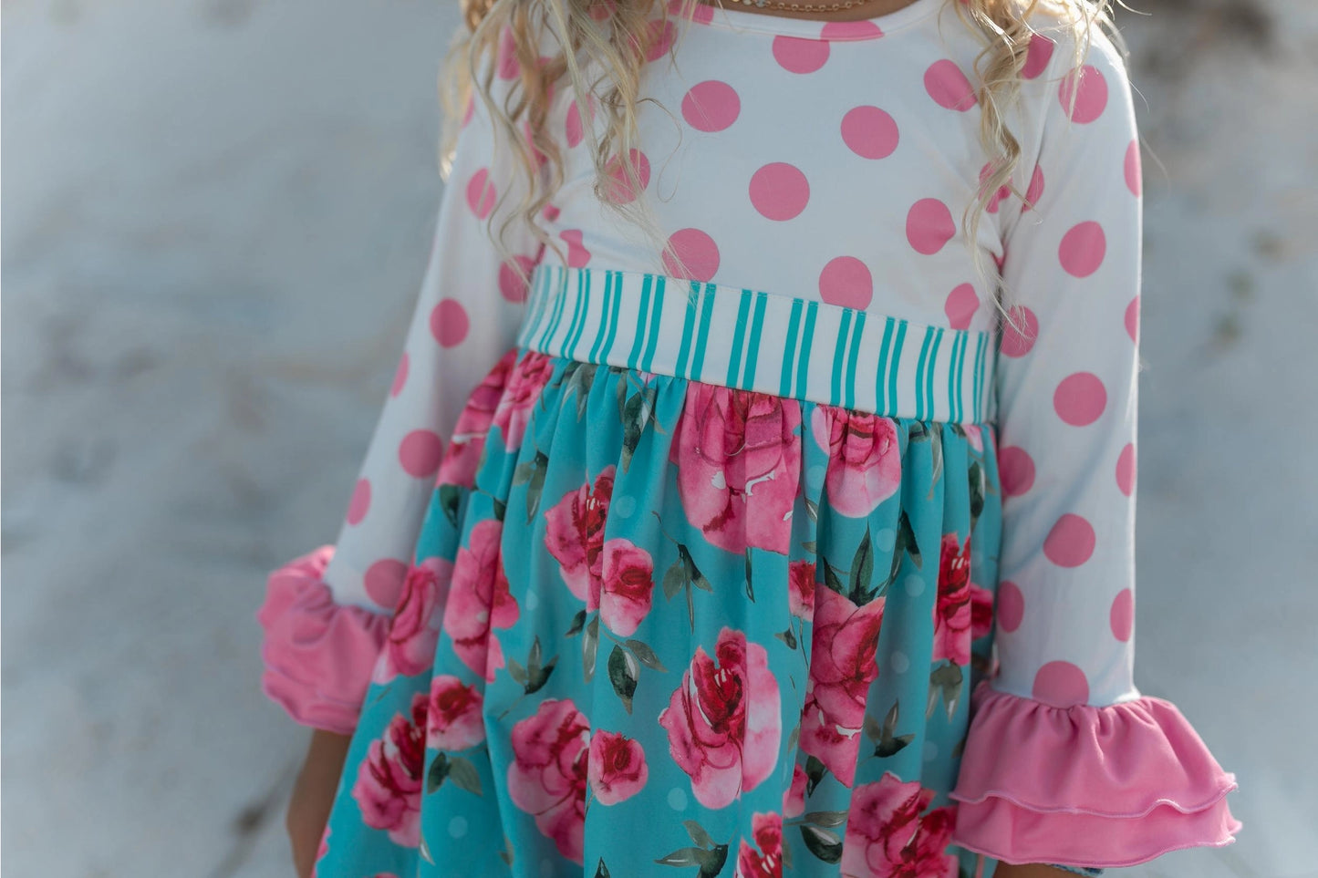 Pink & Teal Floral Polka Dot Ruffle Easter