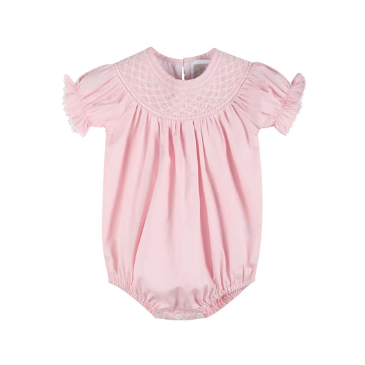 Pink and White Smocked Bubble Romper