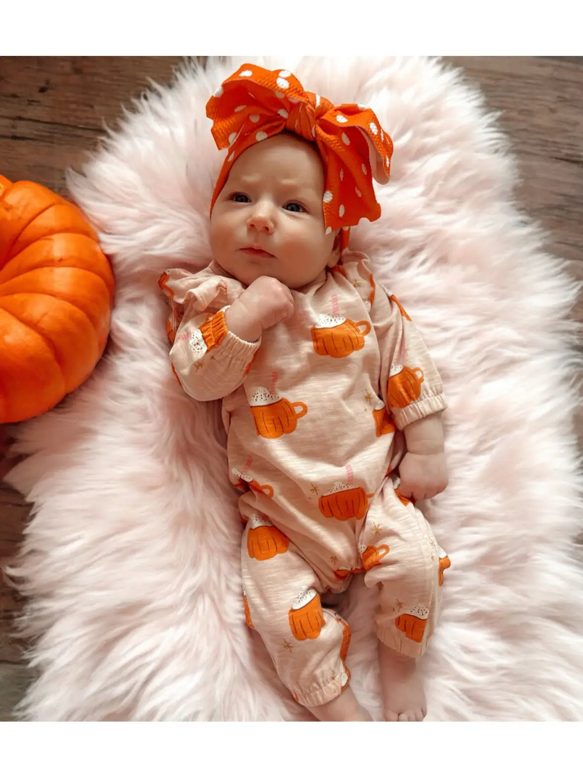 Pumpkin Mug Pink / Organic Long Sleeve Ruffle Jumpsuit