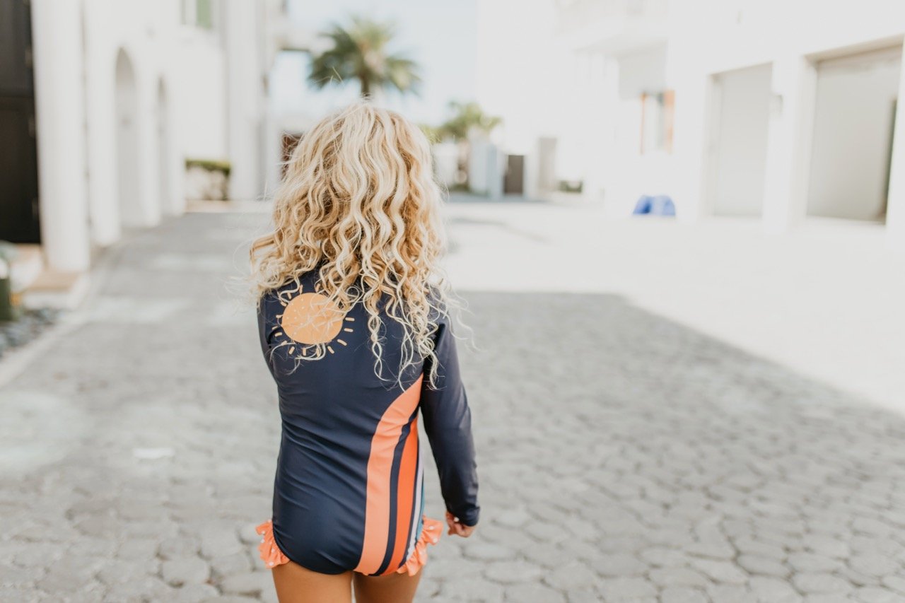 Rainbow Navy Zip Rash Guard One Piece