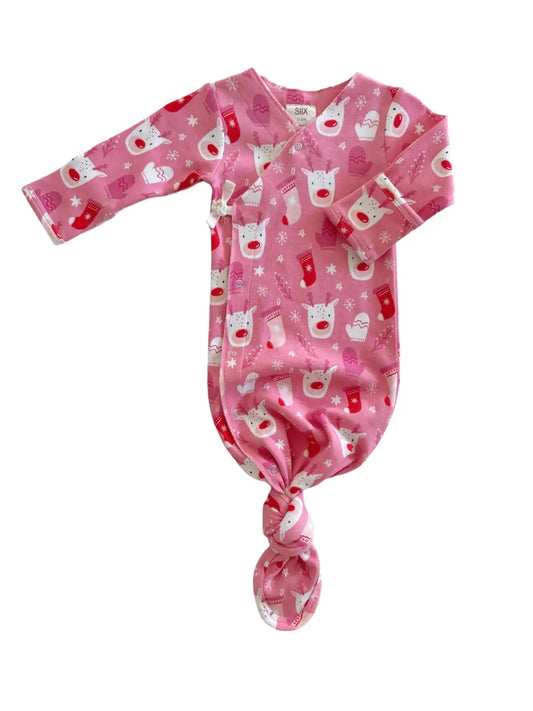 Reindeer Pink / Organic Kimono Knot Gown