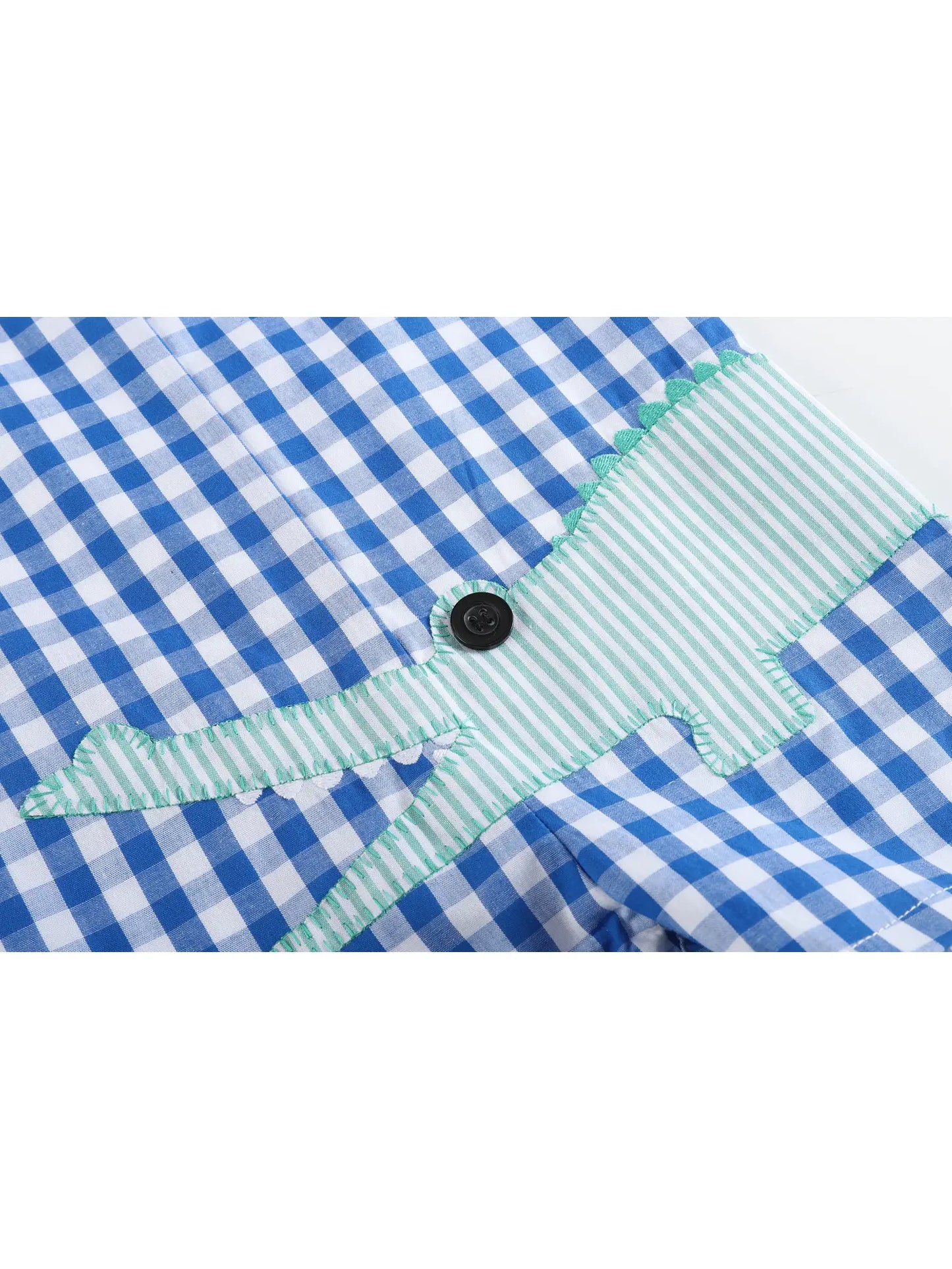 Lil Cactus Royal Blue Gingham Alligator Applique Shortalls