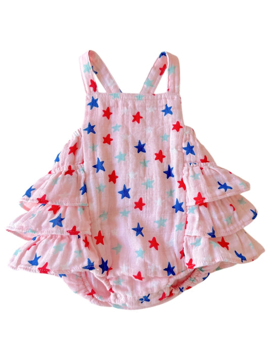 Splendid Stars Pink / Muslin Ruffle Sunsuit