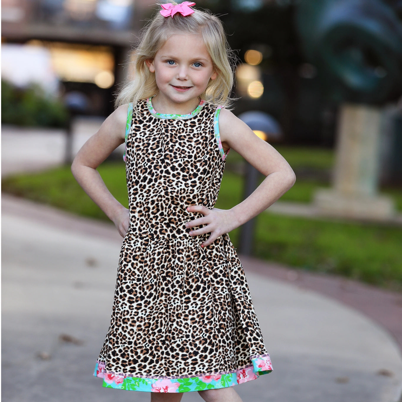 Spring Leopard Rose Floral Swing Dress