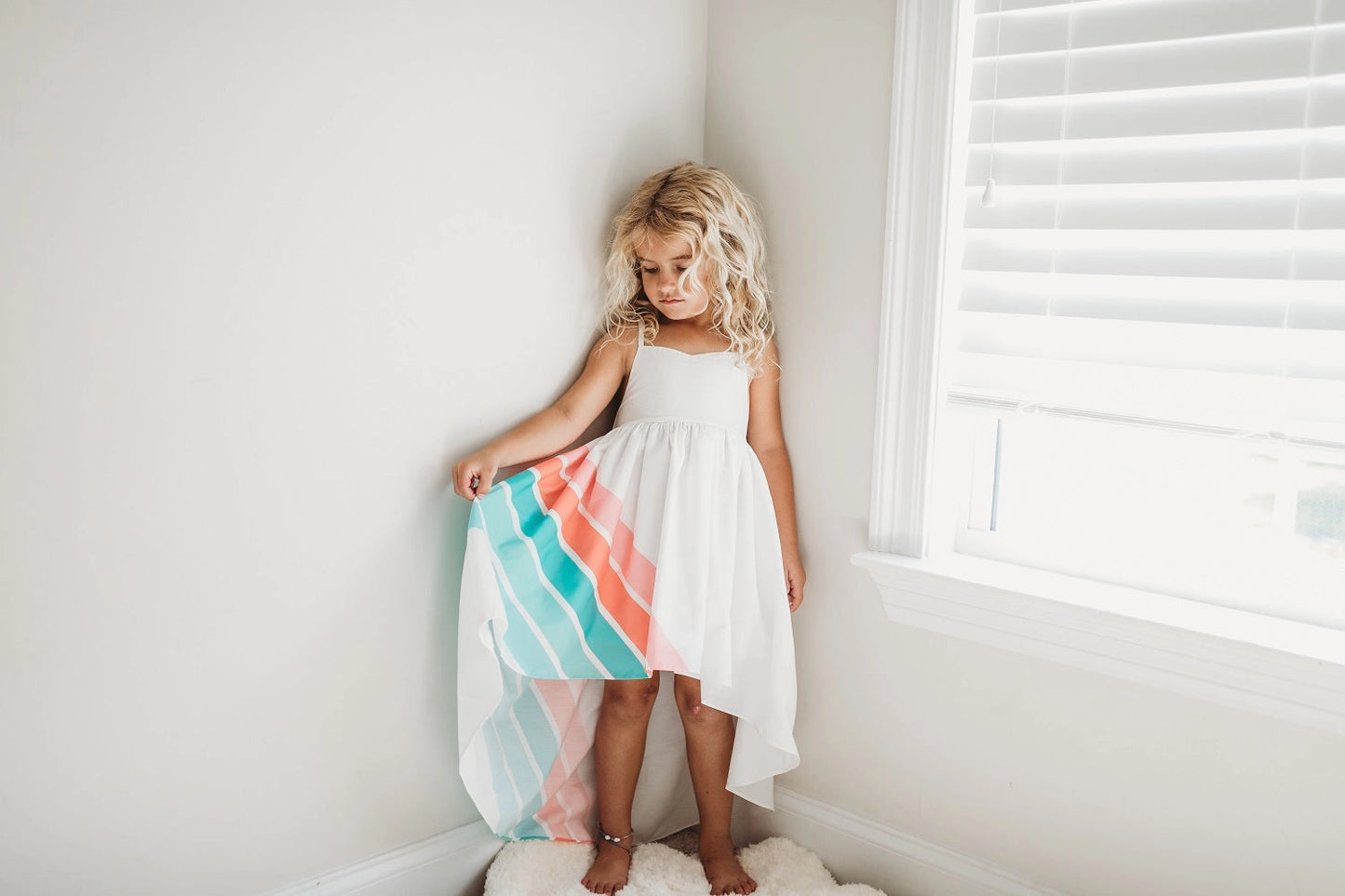 Teal Pastel Rainbow Halter Spring Summer Hi Lo Dress