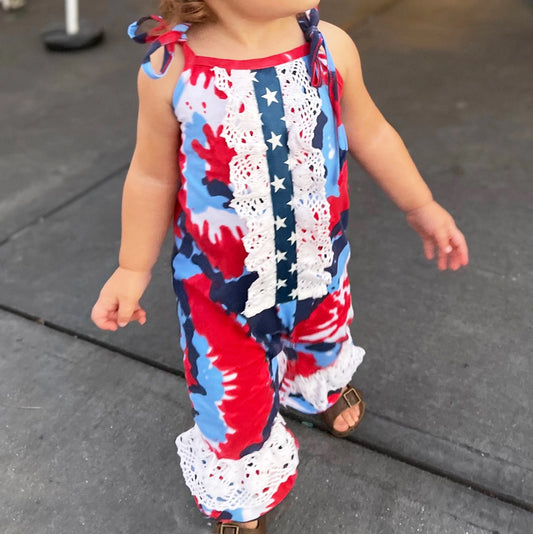 Tie Dye Baby Girls Romper Patriotic