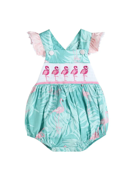 Lil Cactus Turquoise Print Smocked Flamingo Romper