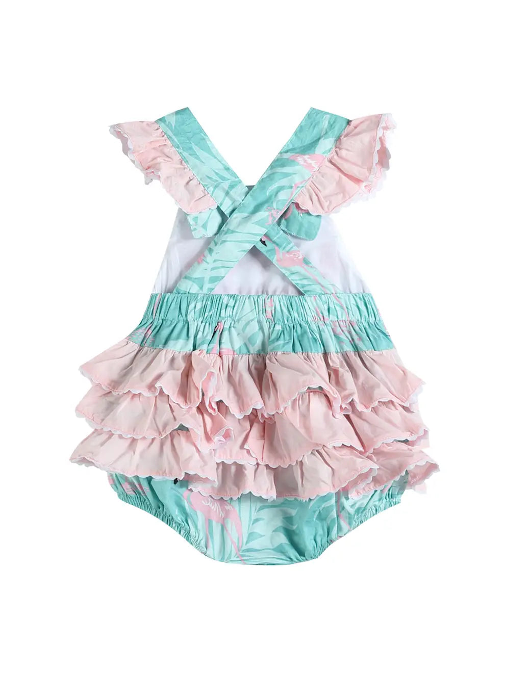 Lil Cactus Turquoise Print Smocked Flamingo Romper