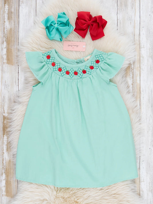 Turquoise Smocked Apples Dress