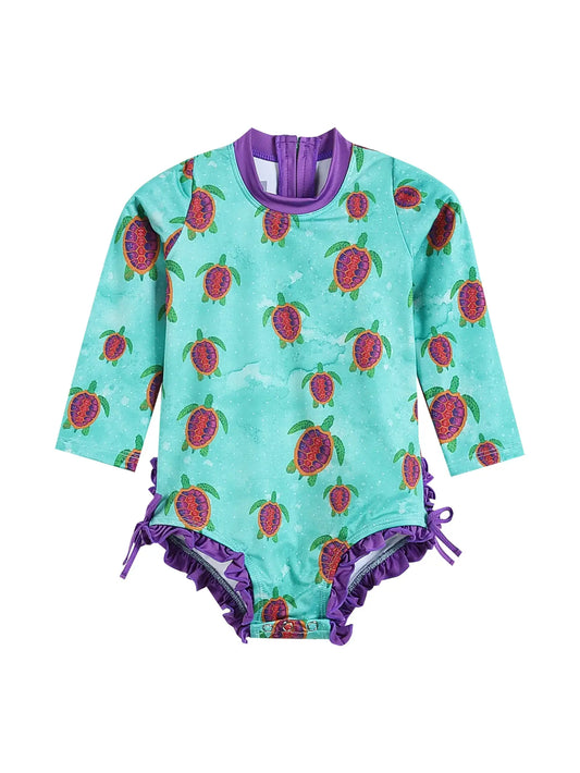 Turquoise Turtle Ruffle Swimsuit