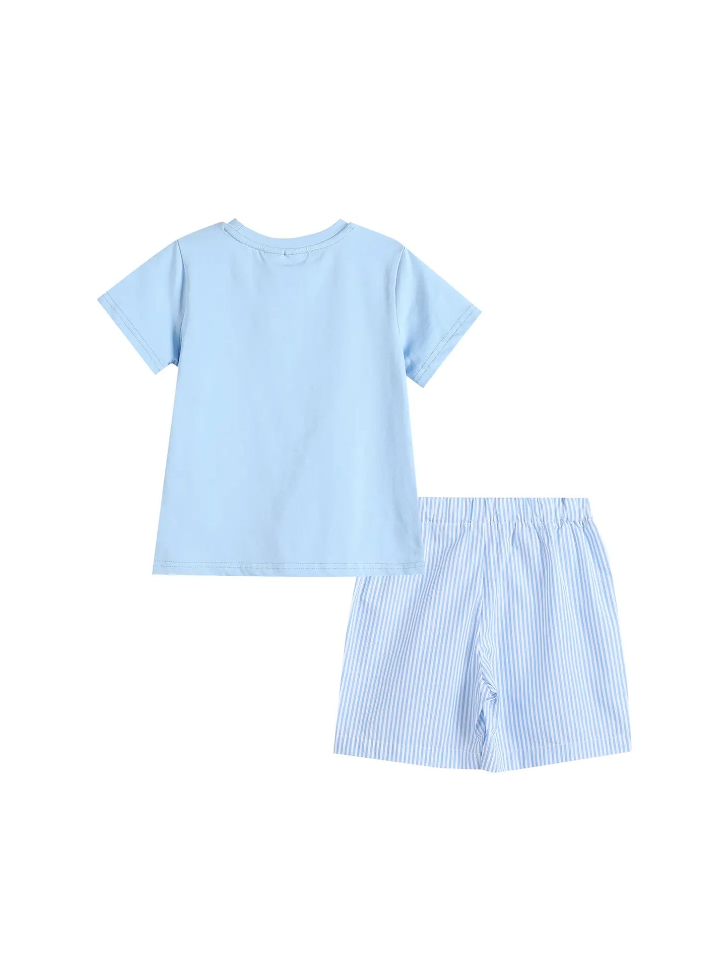 Lil Cactus White Lemon Smocked Tee and Blue Striped Shorts