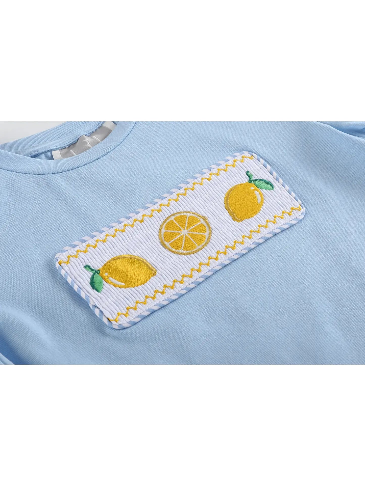 Lil Cactus White Lemon Smocked Tee and Blue Striped Shorts