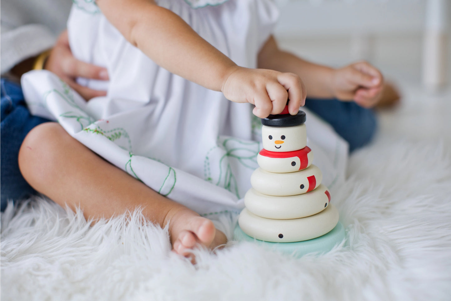 Wooden Snowman Stocking Holiday Toy Set