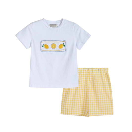 Lil Cactus Yellow Gingham Lemon Smocked Shirt and Shorts Set