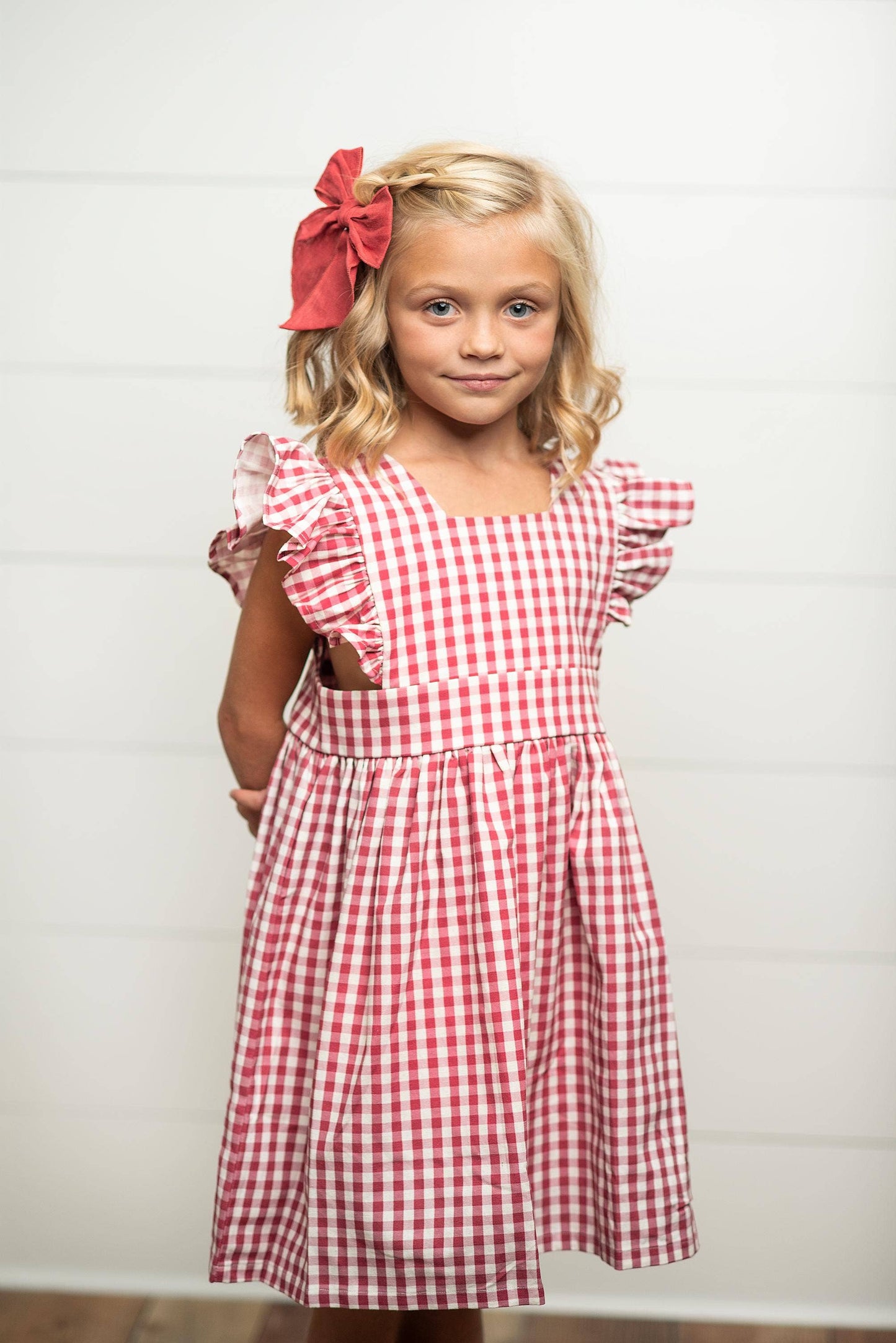 Kids Burgundy Gingham Pinafore Jumper