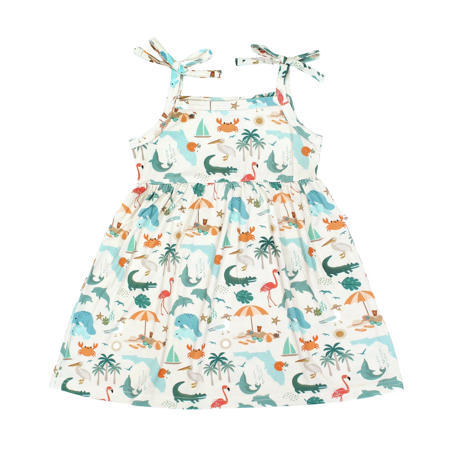 Explore Florida Souvenir Bamboo Kids Sundress: Beige/Multi / 12-18M