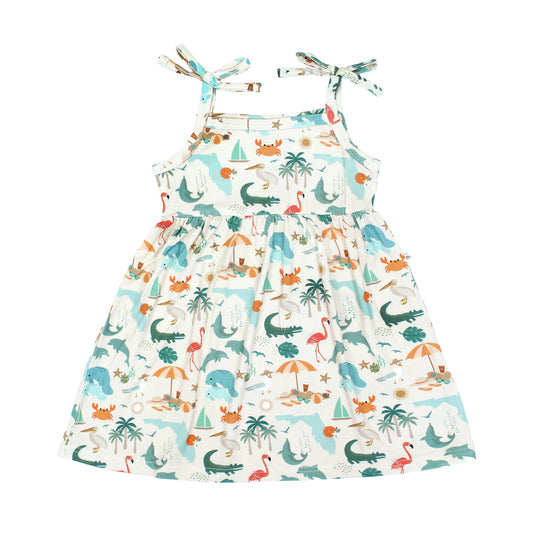 Explore Florida Souvenir Bamboo Kids Sundress: Beige/Multi / 8/9K
