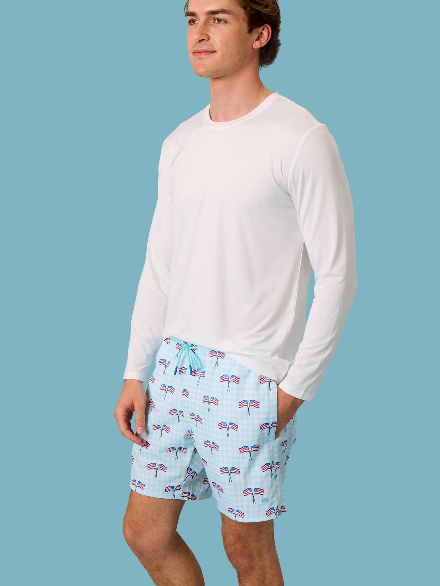 Men's Blue Patriotic Gingham Performance Hybrid Swim Trunks: Blue / Men's M