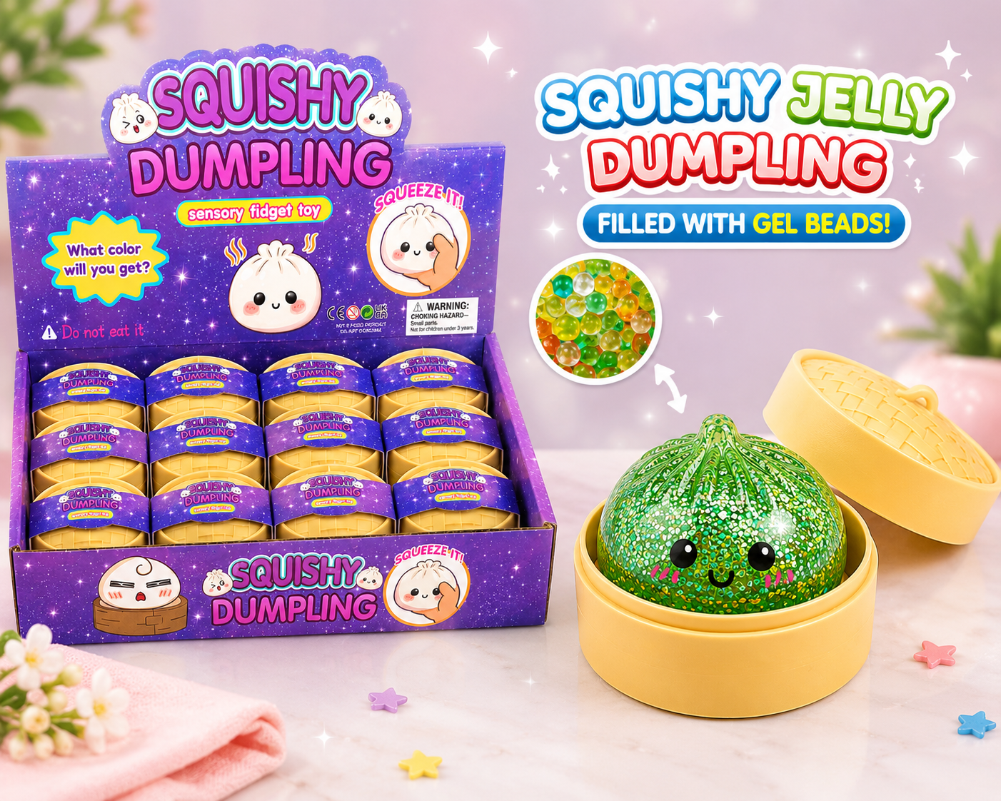 Mini Glitter Gel Bead Dumpling Squishy – 12 PC Display MSDS7