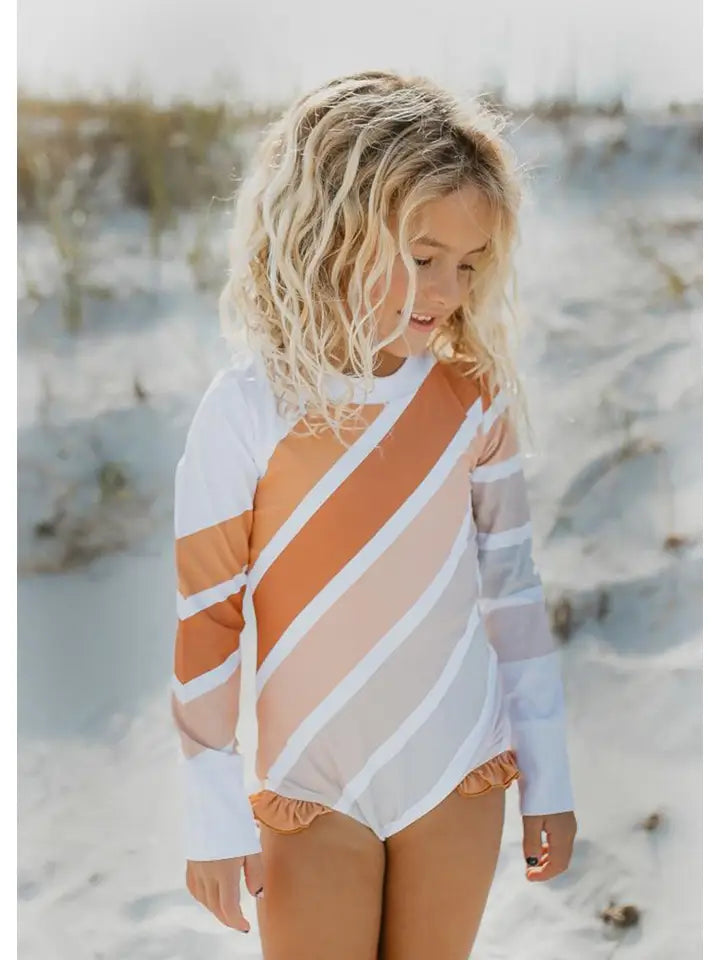 Beige Stripe Rainbow Rash Guard