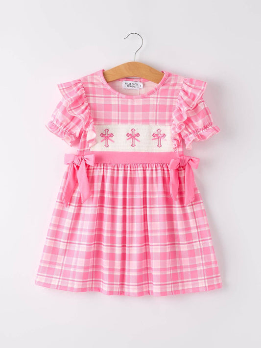 Pink Plaid Smocked Church Christ Bishop Christening Dress: 6
