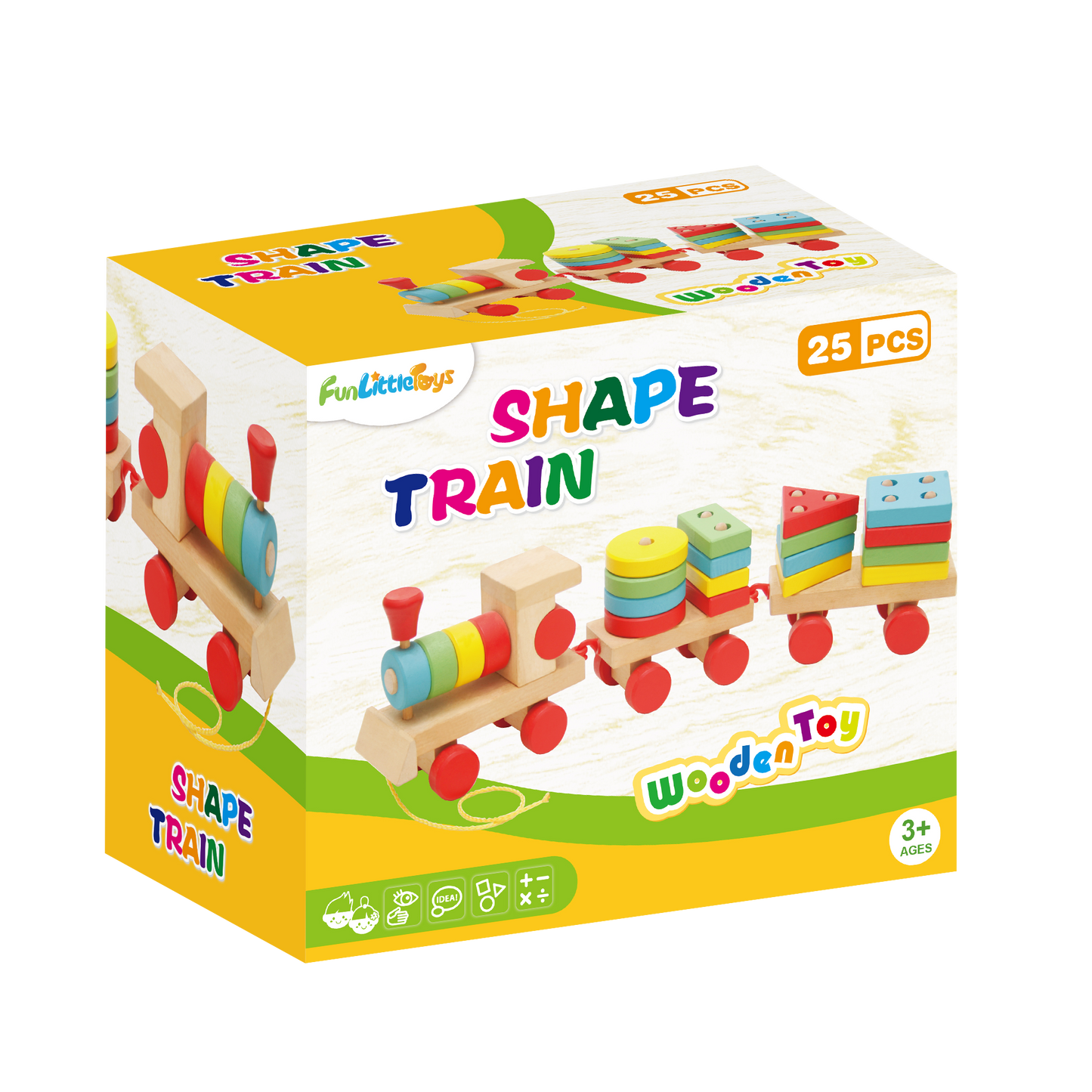 15.5 Inches Wooden Train Shape Sorter and Stacking Toys