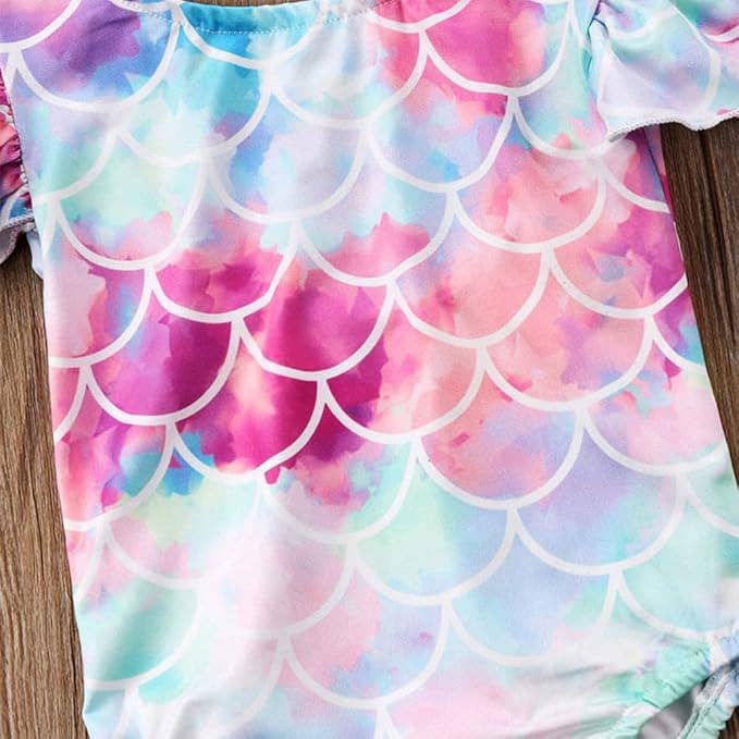 Mermaid Print Toddler Girl One-Piece Swimsuit: 3-4T