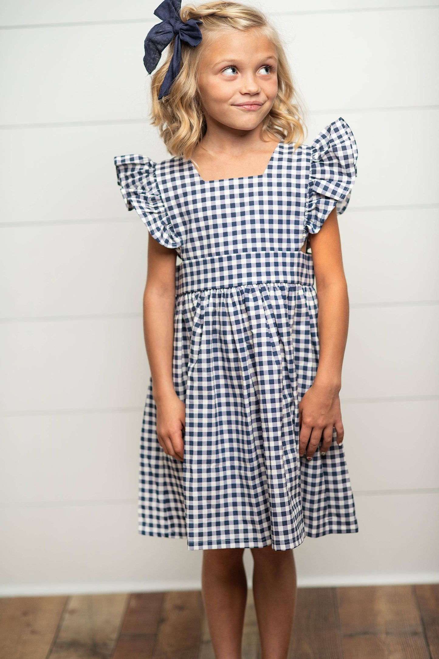 Kids Navy Gingham Pinafore Jumper